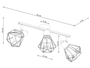Miniaturka 5 - Techniczny rysunek lampy sufitowej z trzema kloszami metalowymi