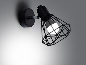 Miniaturka 6 - Czarny kinkiet z drucianym kloszem do salonu w stylu industrialnym