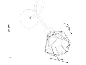Miniaturka 7 - Wymiarowy schemat metalowego kinkietu z siatkowym kloszem