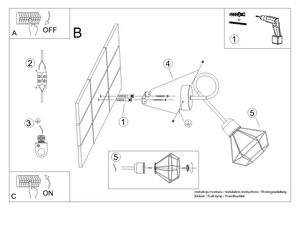 Miniaturka 8 - Rysunek techniczny kinkietu loftowego z drucianym kloszem