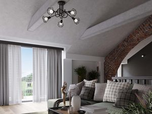 Miniaturka 4 - Przytulny salon na poddaszu z ceglanym sklepieniem i pięcioramiennym żyrandolem