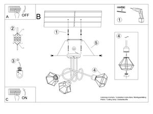 Miniaturka 5 - Rysunek techniczny lampy z trzema źródłami światła