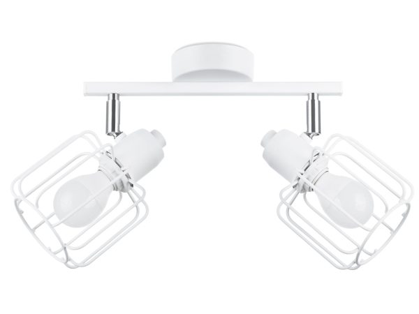 Biała lampa z dwoma reflektorami w klatce – układ liniowy
