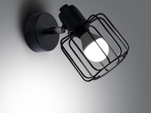 Miniaturka 6 - Czarna ścienna lampa LED z kloszem siatkowym – industrialna