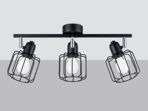 Miniaturka 4 - Czarna potrójna lampa z industrialnymi kloszami typu klatka