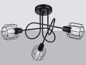 Miniaturka 1 - Czarna lampa z trzema źródłami światła i metalową siatką – nowoczesny loft