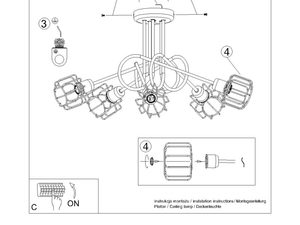 Miniaturka 8 - Schemat montażowy żyrandola z pięcioma źródłami światła