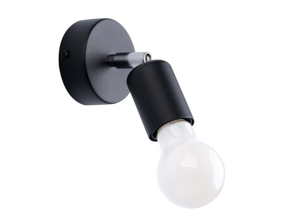 Kinkiet czarny z pojedynczą żarówką i okrągłą podstawą