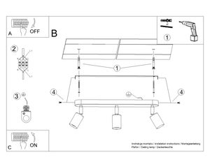 Miniaturka 8 - Schemat montażowy potrójnej lampy sufitowej z reflektorami