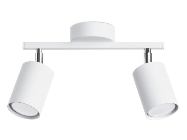 Lampa LED w wersji białej z dwoma reflektorami tubowymi na białym tle