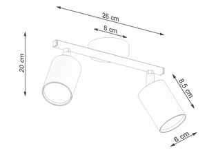 Miniaturka 7 - Schemat techniczny podwójnej j lampy LED z wymiarami