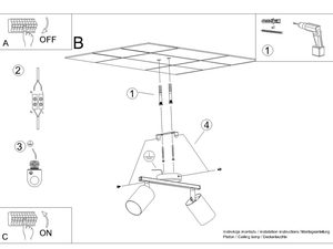 Miniaturka 8 - Schemat montażowy czarnej lampy z trzema punktami LED