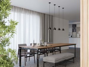 Miniaturka 4 - Jadalnia z zestawem nowoczesnych lamp wiszących – wnętrze w stylu modern