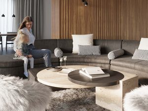 Miniaturka 6 - Salon z czarnym kinkietem i lamelami ściennymi – przytulny klimat