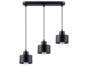 Miniaturka 8 - Trzy czarne lampy wiszące z metalowymi kloszami