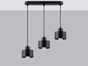 Miniaturka 1 - Czarna lampa sufitowa z trzema żarówkami w oprawach typu industrial