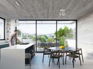 Miniaturka 4 - Duże przeszklenie z białymi lampami wiszącymi – widok na ogród