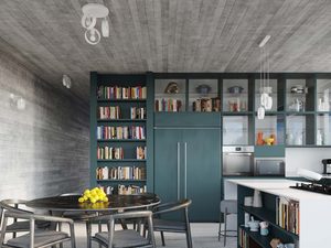 Miniaturka 5 - Nowoczesna jadalnia z oświetleniem sufitowym – betonowy sufit