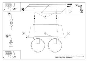 Miniaturka 8 - Schemat montażu białego plafonu z kloszami w kształcie obręczy