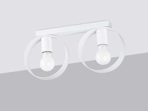 Miniaturka 1 - Biała lampa sufitowa z dwoma żarówkami i podłużną podstawą