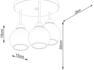 Miniaturka 6 - Rysunek techniczny lampy sufitowej z trzema szklanymi kloszami