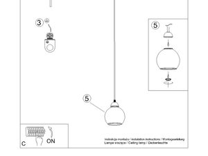 Miniaturka 7 - Schemat montażowy nowoczesnej lampy z trzema kloszami