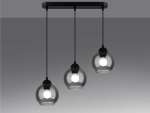 Miniaturka 2 - Trójramienna lampa wisząca z kulistymi szklanymi kloszami