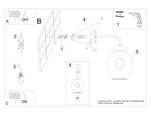 Miniaturka 8 - Schemat montażowy kinkietu z jednym szklanym kloszem