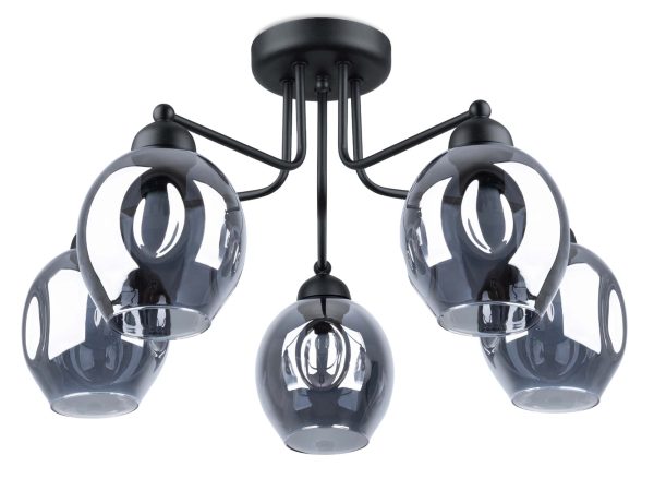 Nowoczesna lampa z trzema przydymionymi kloszami – widok z dołu