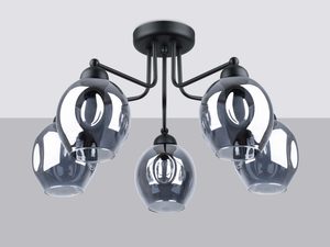 Miniaturka 1 - Oświetlenie sufitowe z pięcioma czarnymi ramionami i kulistymi kloszami