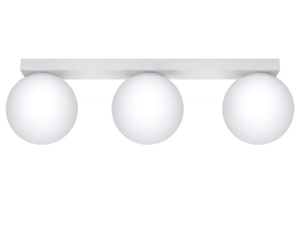 Nowoczesna lampa z dwiema kulami LED na białej konstrukcji