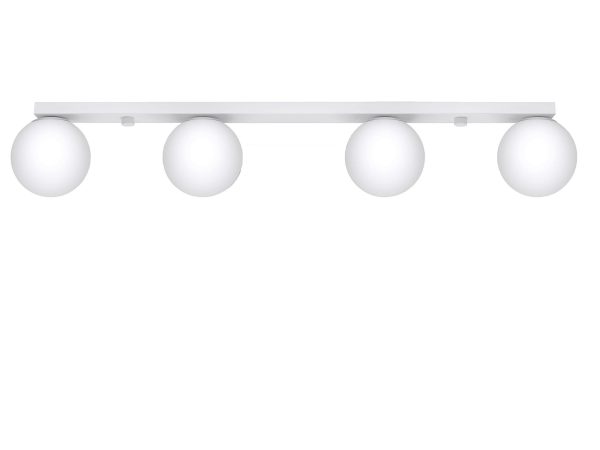 Projekt lampy LED z 4 kulami – schemat z wymiarami na białym tle