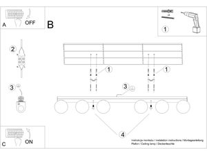 Miniaturka 8 - Rysunek montażowy lampy LED z pięcioma punktami świetlnymi