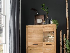 Miniaturka 5 - Komoda z podświetlaną witryną i pełnymi frontami z dębu