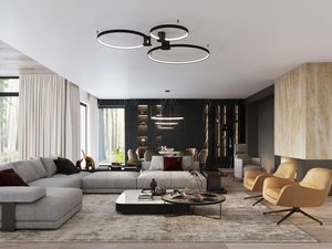 Miniaturka 9 - Nowoczesna lampa sufitowa LED z dwoma złotymi pierścieniami, luksusowy styl
