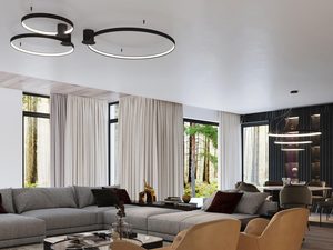 Miniaturka 25 - Nowoczesny salon z jadalnią z elegancką lampą sufitową