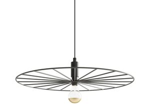 Miniaturka 7 - Lampa industrialna z czarnym metalowym okręgiem i widoczną żarówk