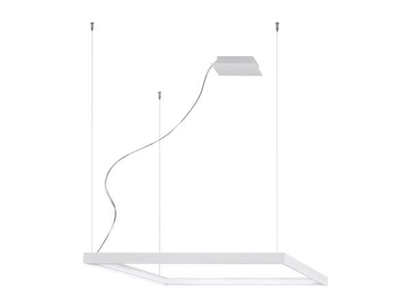 Rysunek techniczny białej lampy LED z zawieszeniem