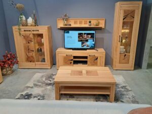 Miniaturka 6 - Komplet mebli bukowych do salonu witryny szafka RTV stolik na wystawie