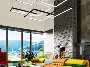 Miniaturka 4 - Żyrandol LED z modułami kwadratowymi w aranżacji loftowej