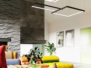 Miniaturka 17 - Lampa LED z kwadratowymi modułami nad wysokim salonem