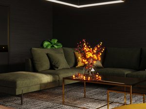 Miniaturka 6 - Designerska lampa LED w złotym kolorze zawieszona nad stołem