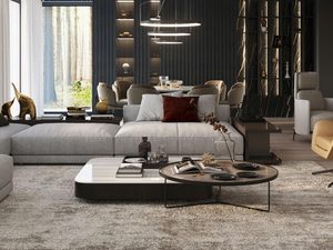 Miniaturka 10 - Salon z podwójną lampą sufitową z czarnym pierścieniem