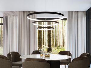 Miniaturka 11 - Nowoczesna jadalnia z LED pierścieniową lampą w stylu minimalistycznym