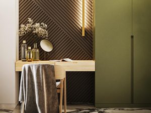 Miniaturka 6 - Lampa LED w aranżacji z lustrem i lamelami w stylu glamour