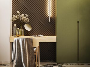 Miniaturka 6 - Lampa LED w aranżacji z lustrem i drewnianą ścianą