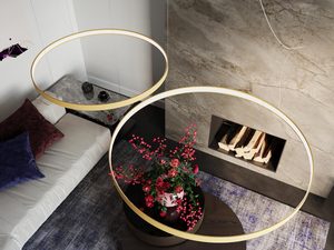 Miniaturka 11 - Lampa LED wisząca z podwójnym pierścieniem w złotym wykończeniu