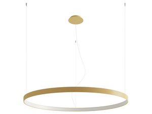 Miniaturka 26 - Designerska lampa LED w złotym kolorze nad nowoczesnym kominkiem