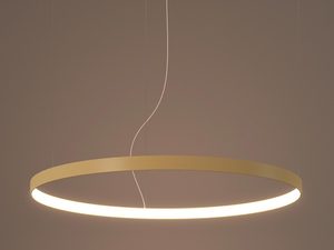 Miniaturka 28 - Designerska lampa LED w złotym kolorze do salonu z wysokim sufitem