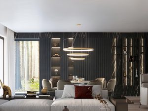 Miniaturka 21 - Nowoczesna lampa sufitowa LED z dwoma złotymi pierścieniami, luksusowy styl